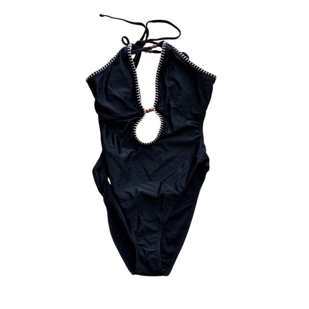 Shade & Shore Black Halter Cutout One Piece Swimsuit Size L 12-14
